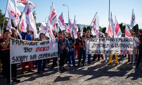 Protest pracowników łódzkiego Beko w związku z zamknięciem fabryki