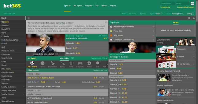 bet365 informuje o zakończeniu działalności w Polsce na swojej stronie internetowej