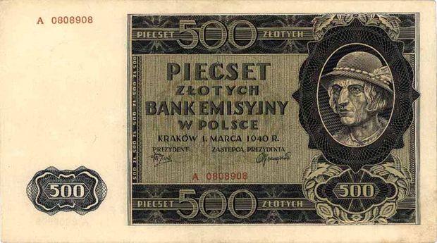 Okupacyjna młynarka 500 zł z 1940, tzw. góral