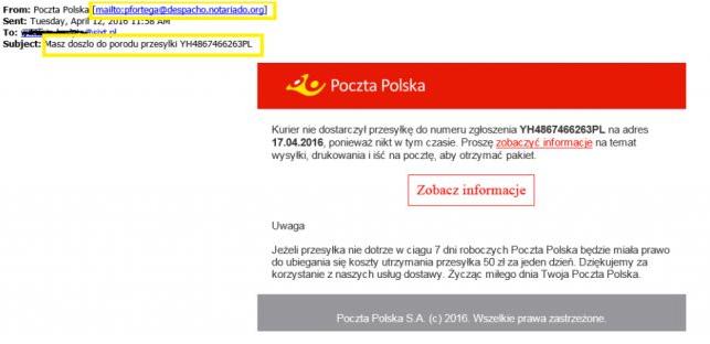 Przykład fałszywej wiadomości