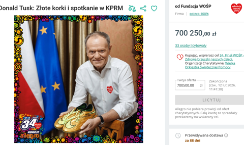 Złote korki Donalda Tuska wylicytowane. Aukcja premiera z rekordem