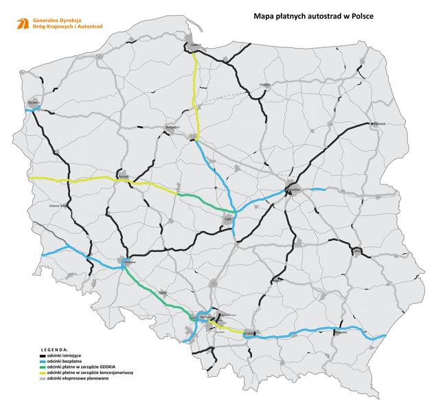 Mapa płatnych odcinków autostrad, czerwiec 2019