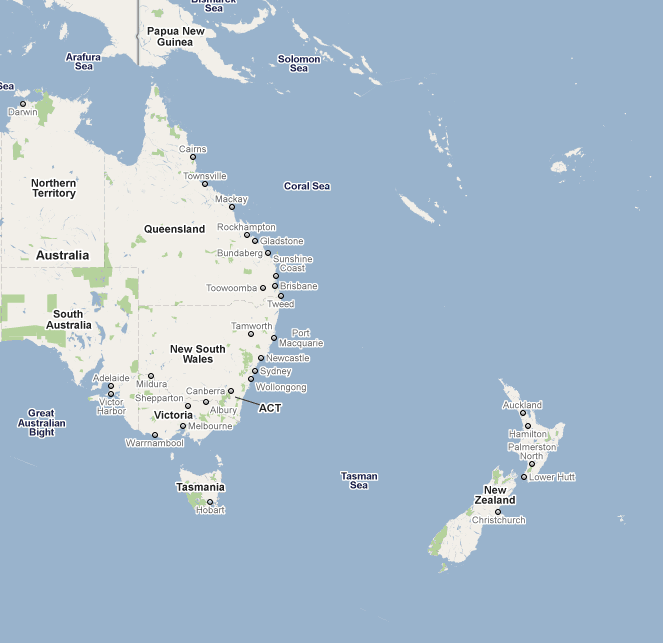 Nowa Zelandia źródło: maps.google.com