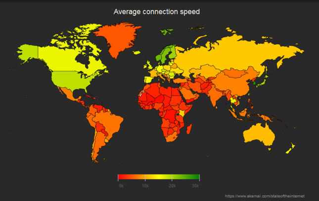 Średnia prędkość łącza internetowego w poszczególnych krajach, I kw. 2017 r.