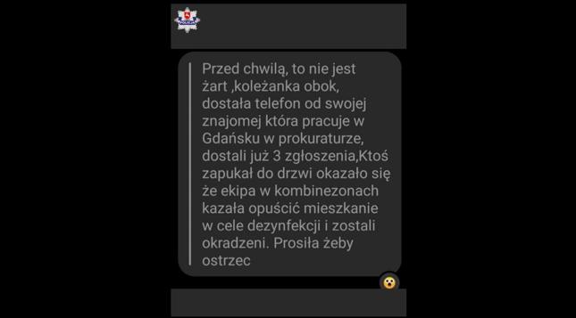 Policja ostrzega przed oszustami udającymi ekipy zajmujące się dezynfekcją pomieszczeń