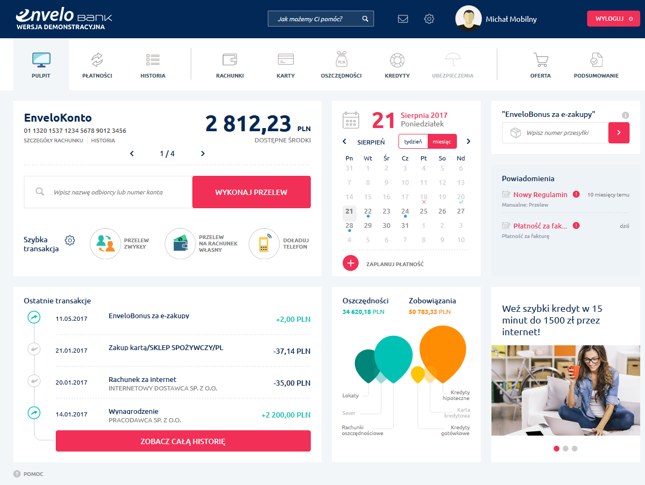 Tak wygląda system bankowości internetowej EnveloBanku