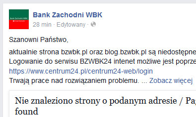 Awaria bankowości elektronicznej w BZ WBK