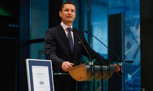 Marcin Halicki podczas giełdowego debiutu Brastera, 2014