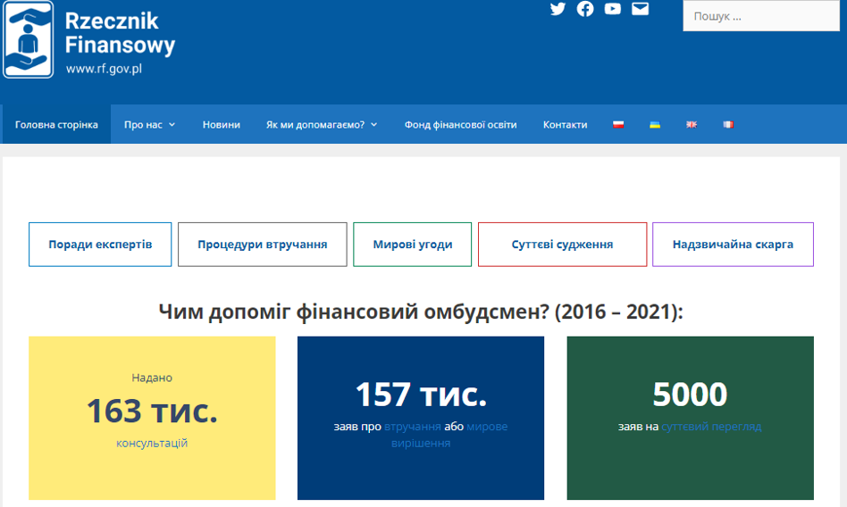 Rzecznik Finansowy uruchomił stronę internetową po ukraińsku