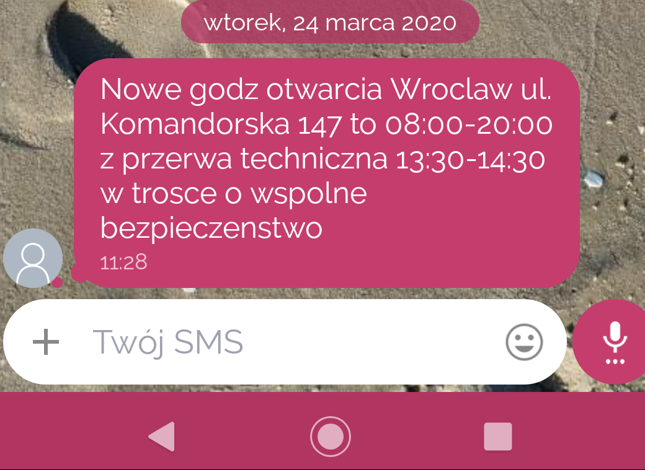 Wiadomość przesłana do klientów