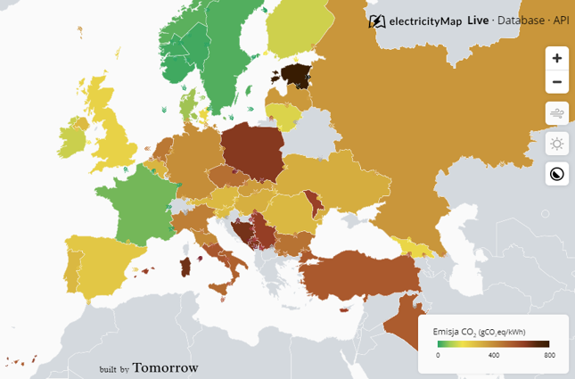 Emisja CO2 systemów energetycznych poszczególnych krajów. Polska na szarym końcu, po drugiej stronie Francja i Skandynawia