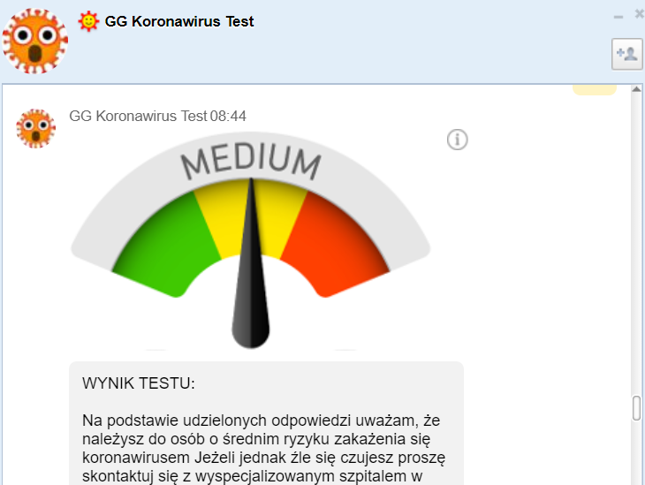 Przykładowy wynik uzyskany podczas "testu" na GG