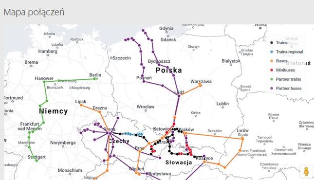 Obecna mapa połączeń Leo Express