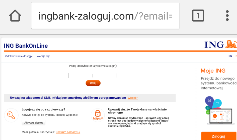 Znowu phishing - na celowniku klienci ING Banku Śląskiego