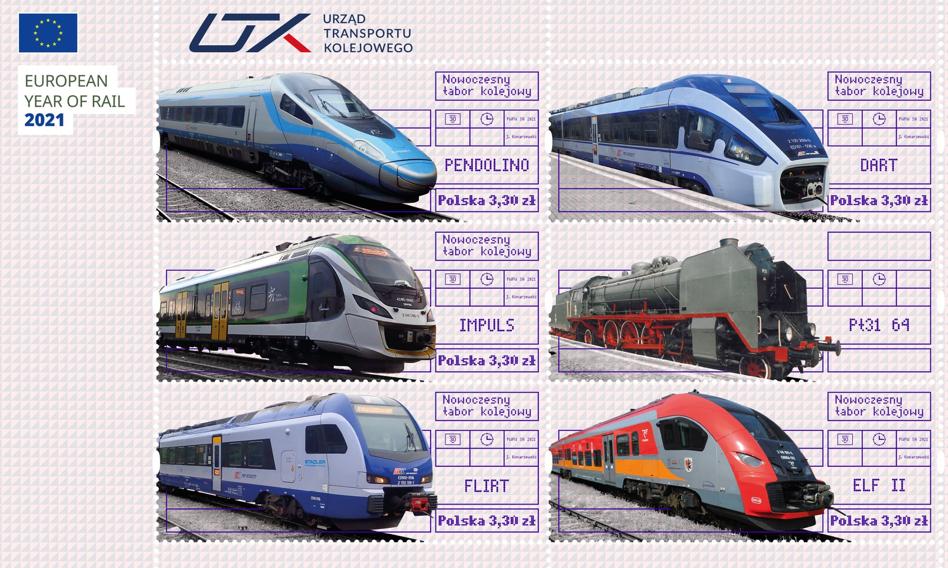 Pendolino, Flirt, Dart, Impuls i Elf II na znaczkach pocztowych