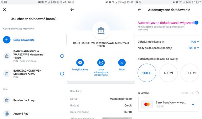 Rachunek można doładować kartą albo przelewem