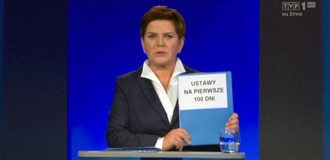 Beata Szydło podczas przedwyborczej debaty z Ewą Kopacz