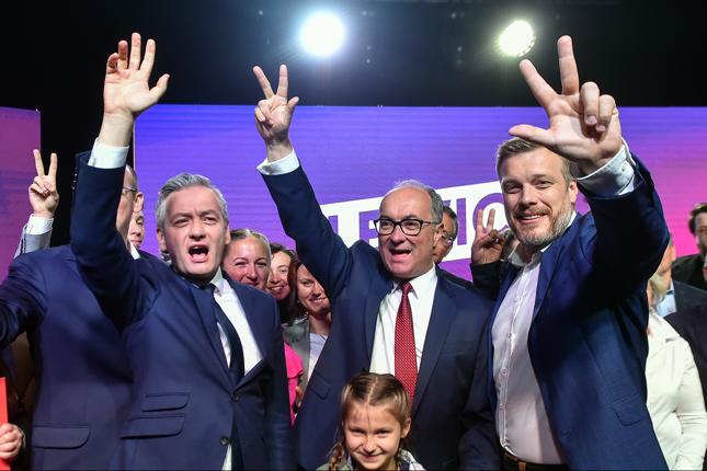 Konwencja wyborcza Lewicy w Gdyni. N/z Robert Biedroń, Włodzimierz Czarzasty, Adrian Zandberg.
