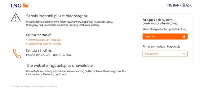 Failure of the ING Śląski bank website - www.ing.pl