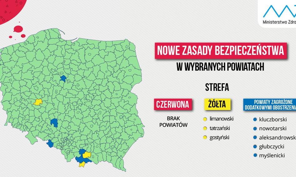 Koronawirus w Polsce: w żółtej strefie trzy powiaty, w czerwonej – żaden