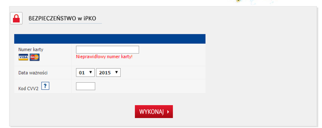 Formularz na sfałszowanej stronie banku