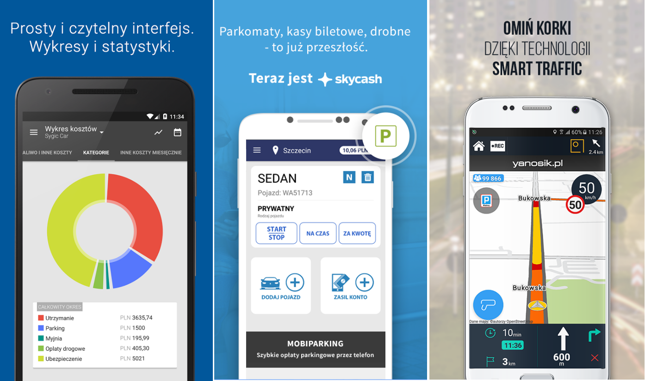 Od lewej: Fuelio, SkyCash, Yanosik