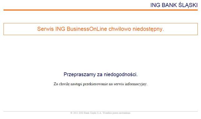 Klienci firmowi, samorządowi i korporacyjni ING Banku Śląskiego mają problem z zalogowaniem się od ok. godz. 7:30