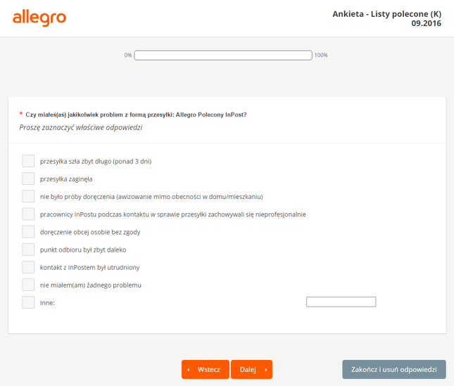 Ankieta serwisu Allegro dot. Allegro Polecony InPost