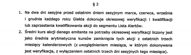 Zasady dodawania na listę alertów zapisane w uchwale GPW